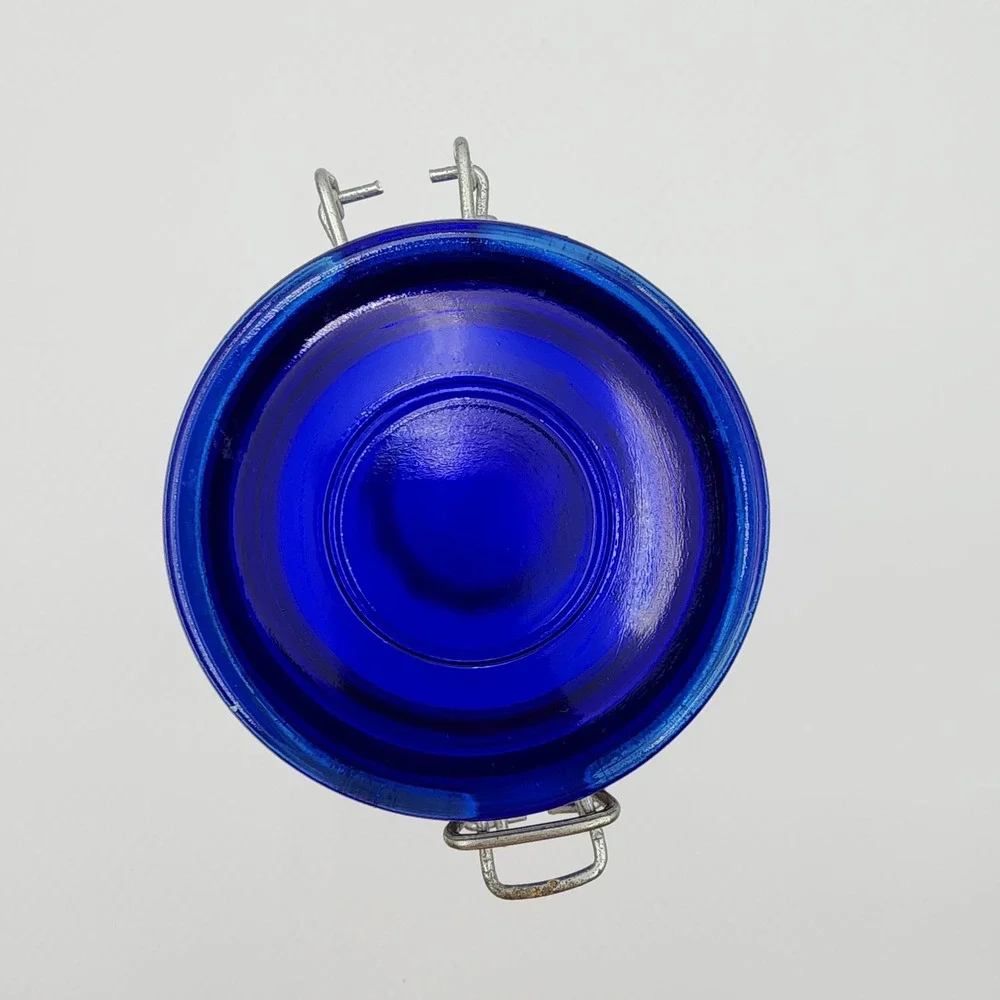 Vintage Cobalt Blue Glass Canister Jar 12 Panel Wire Bail Lid 1930–1950s USA 10